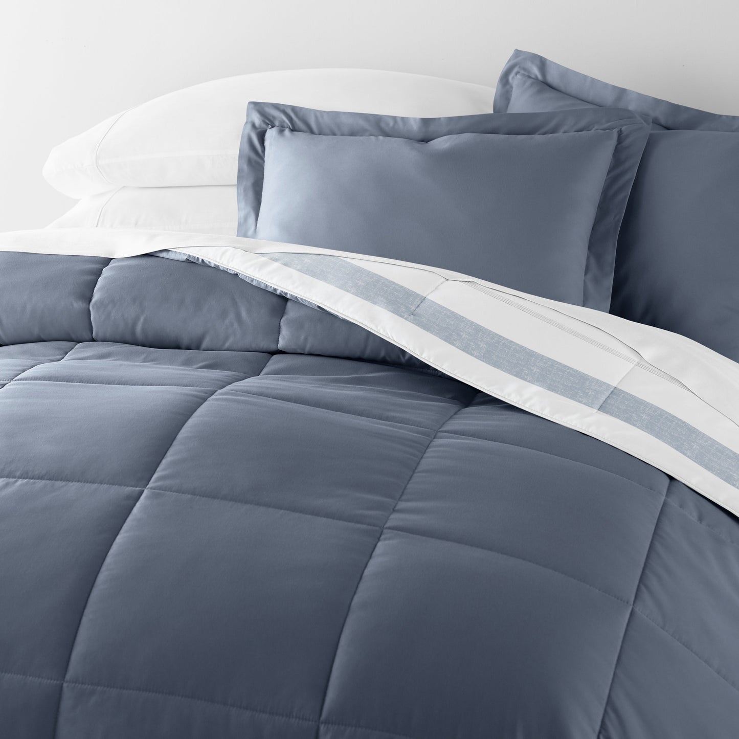 Stitched Stripe Reversible Patterned Down-Alternative Comforter Set