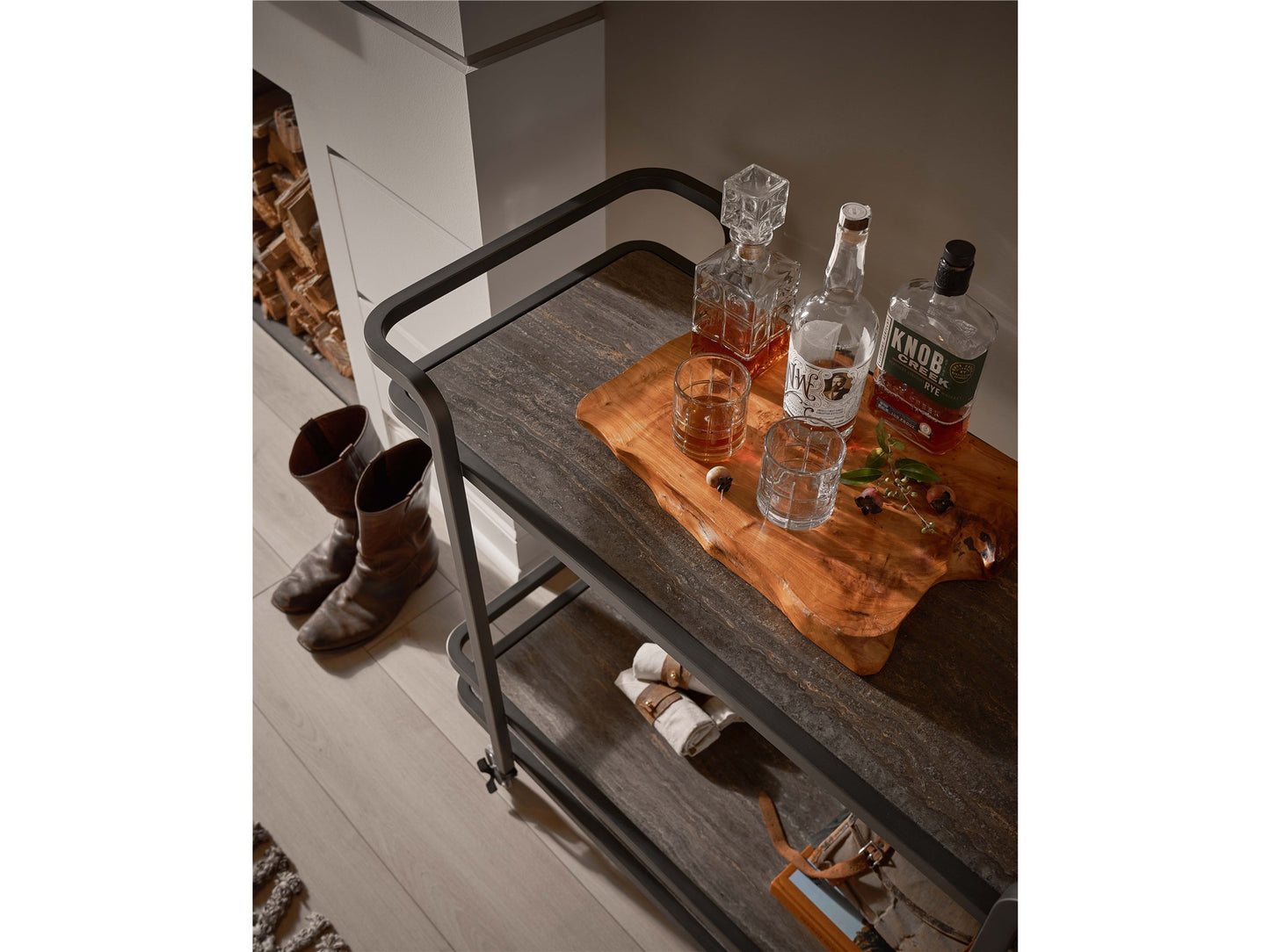 Universal - Sable & Desert-Modern Smoked Bronze Bar Cart