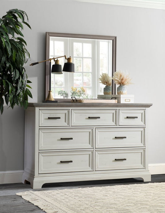 Summit - 7 Drawer Dresser & Mirror in Mist & Heather Gray