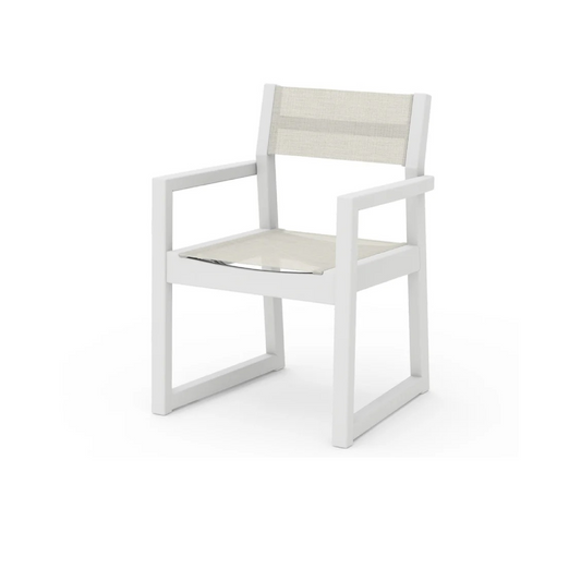 POLYWOOD EDGE Sling Dining Arm Chair — White / Parchment Sling