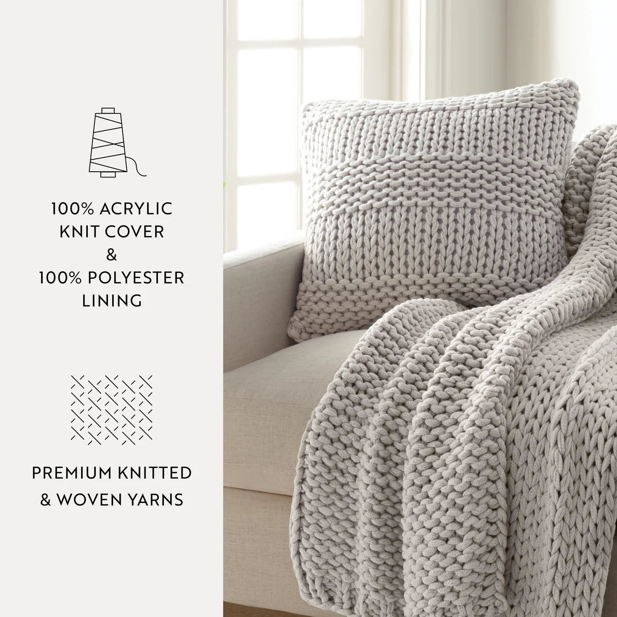 Cozy Chunky Knit Acrylic Decor Throw Pillow Cover