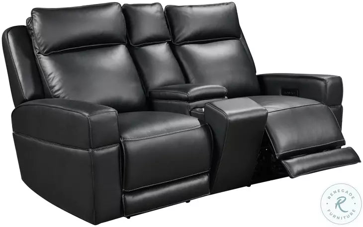 Leather Italia - Valley P2 Console Loveseat in Black