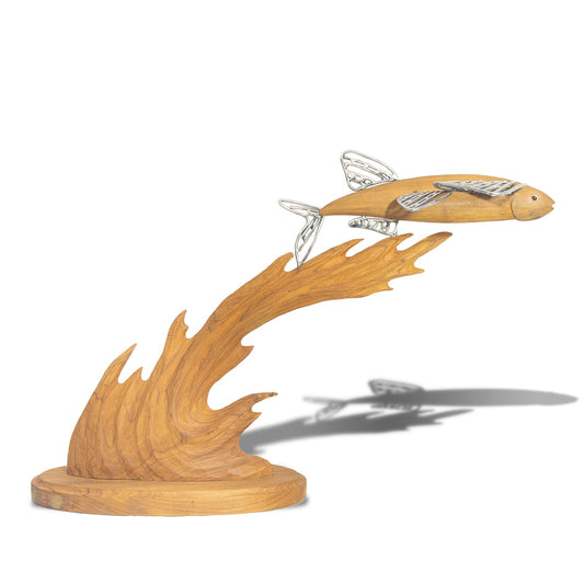 COPPER ART - FLYING FISH TABLETOP TEAK