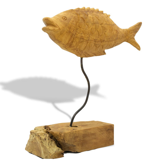 COPPER ART - TEAK FISH TABELTOP WITH BASE