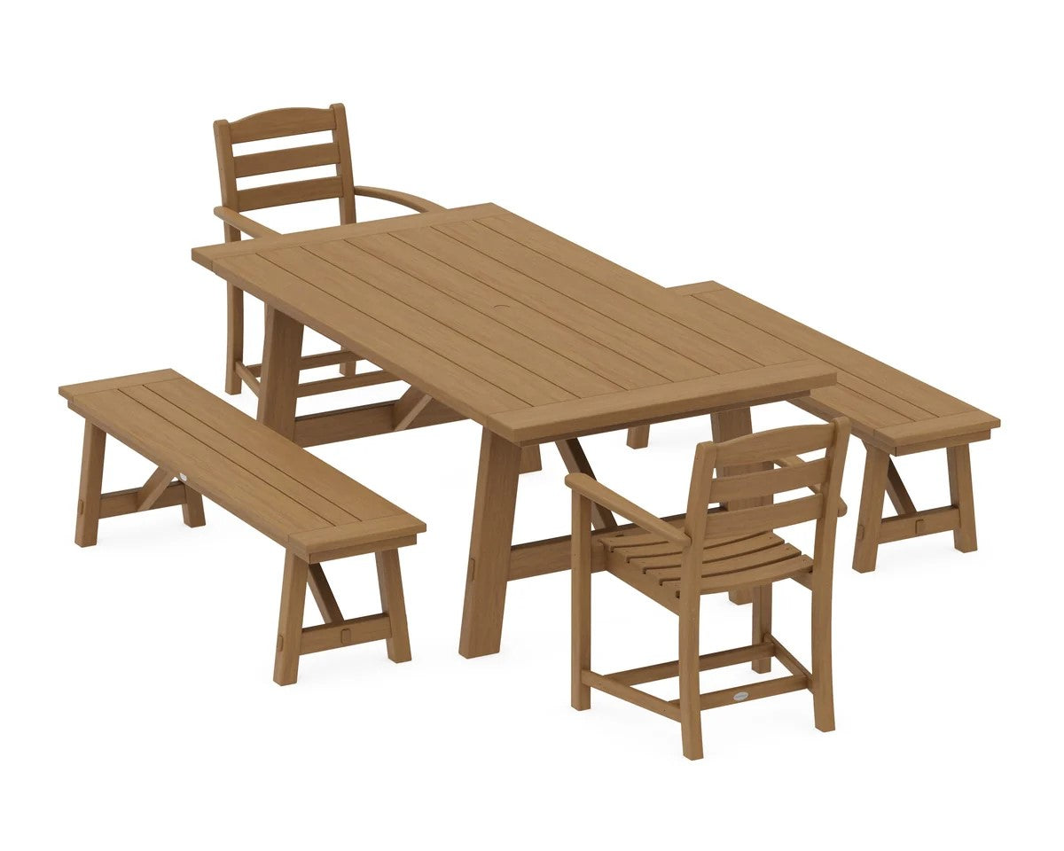 Polywood - La Casa Cafe 5-Piece Rustic Farmhouse Dining Set with Benches - FREE SHIPPING