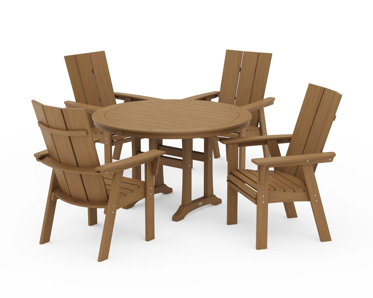 Polywood - Modern Curveback Adirondack 5-Piece Nautical Trestle Dining Set - FREE SHIPPING