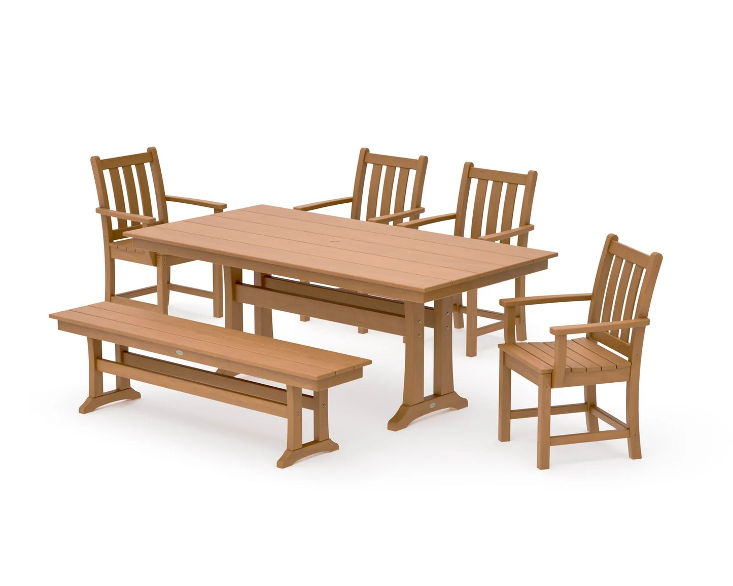 Polywood - Traditional Garden Arm Chair 6-Piece Farmhouse Dining Set with Trestle Legs & Bench - FREE SHIPPING
