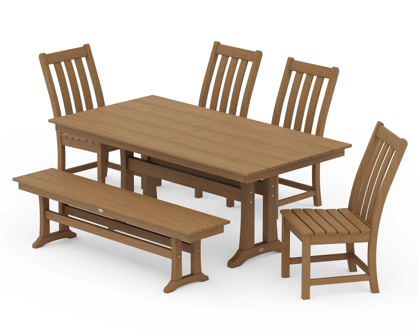 Polywood - Vineyard Side Chair 6-Piece Farmhouse Dining Set with Trestle Legs & Bench - FREE SHIPPING