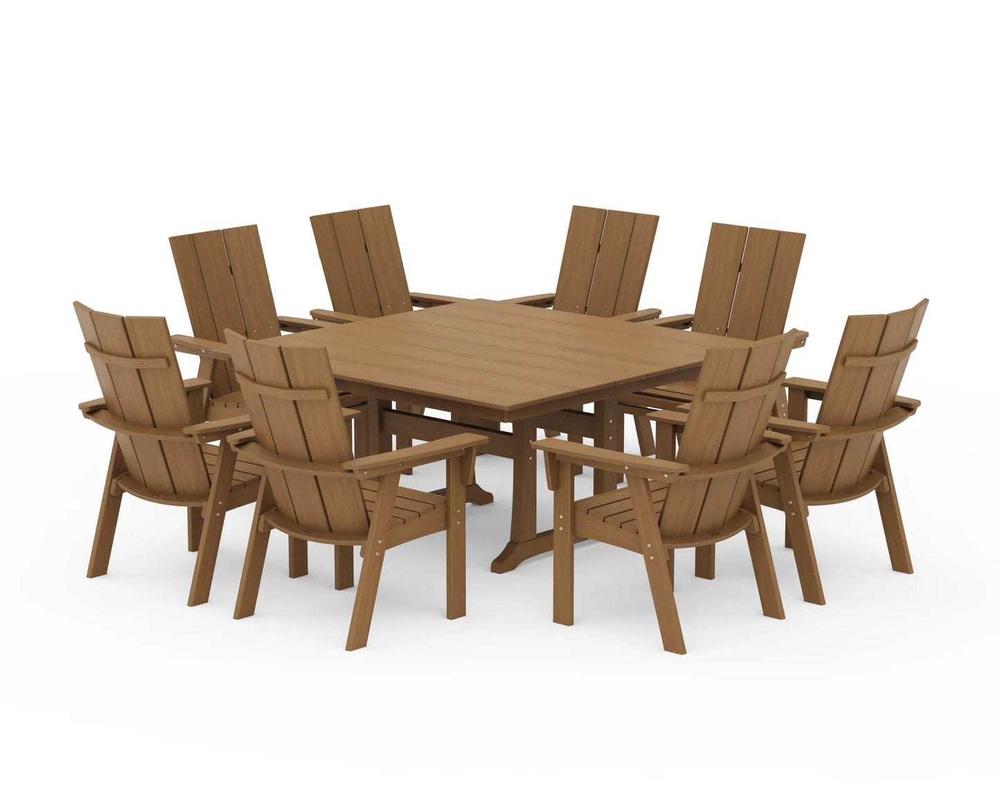 Polywood - Modern Curveback Adirondack 9-Piece Farmhouse Trestle Dining Set - FREE SHIPPING