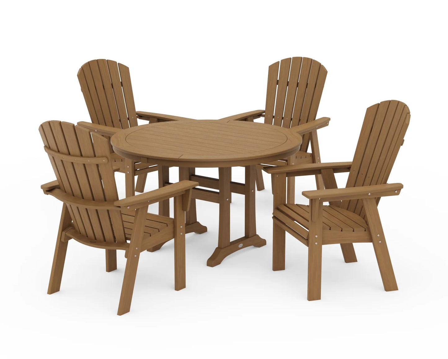 Polywood - Nautical Curveback Adirondack 5-Piece Round Dining Set with Trestle Legs - FREE SHIPPING