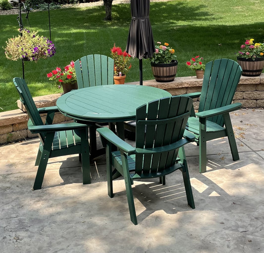 POLYWOOD Nautical Curveback Adirondack 5-Piece Round Dining Set with Trestle Legs FREE SHIPPING