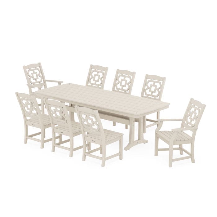 POLYWOOD Chinoiserie 9-Piece Dining Set with Trestle Legs - FREE SHIPPING