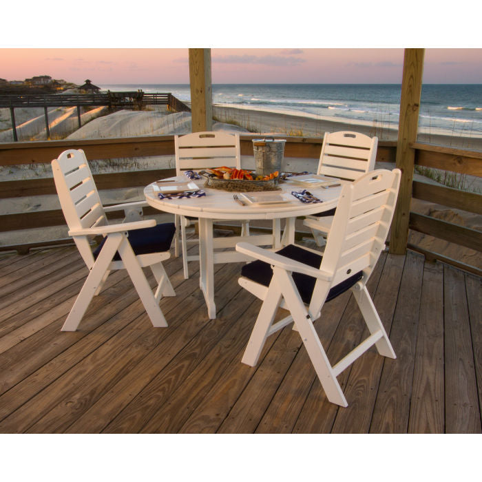 Polywood - Nautical Folding Chair 5-Piece Round Farmhouse Dining Set - FREE SHIPPING