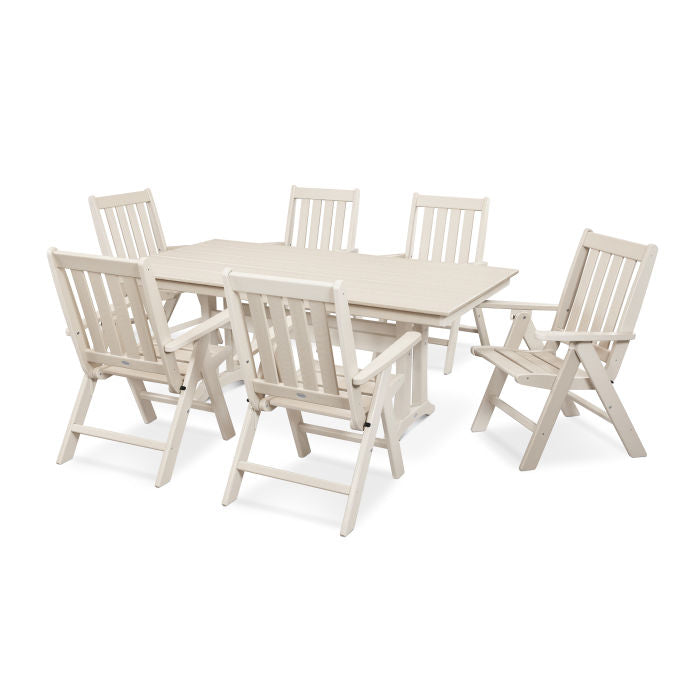 POLYWOOD Vineyard Folding Chair 7-Piece Farmhouse Dining Set with Trestle Legs FREE SHIPPING