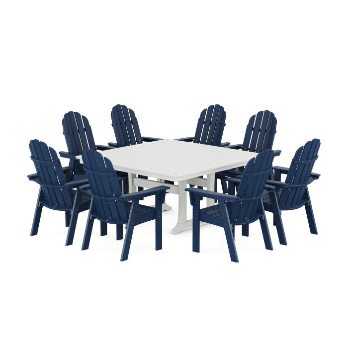 POLYWOOD Vineyard Curve back Adirondack 9-Piece Nautical Trestle Dining Set FREE SHIPPING
