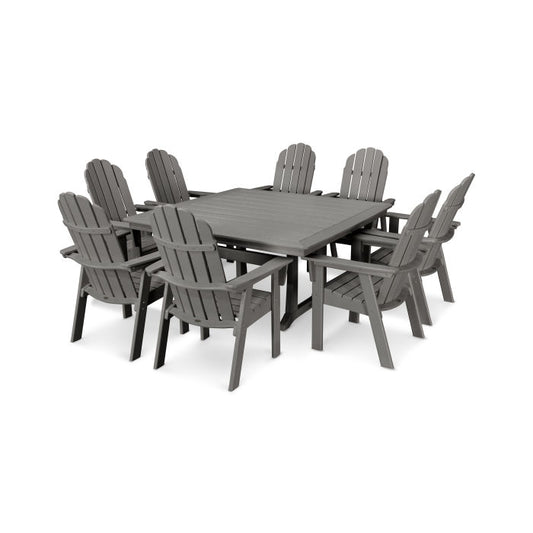 Polywood - Vineyard Curveback Adirondack 9-Piece Nautical Trestle Dining Set - FREE SHIPPING