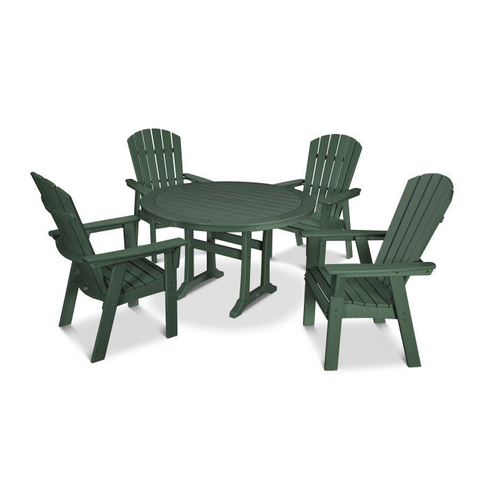 POLYWOOD Nautical Curveback Adirondack 5-Piece Round Dining Set with Trestle Legs FREE SHIPPING