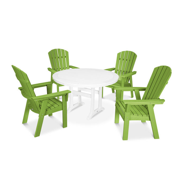 POLYWOOD Nautical Curveback Adirondack 5-Piece Round Dining Set with Trestle Legs FREE SHIPPING