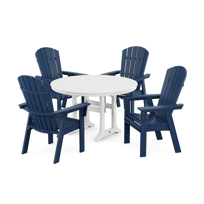 POLYWOOD Nautical Curveback Adirondack 5-Piece Round Dining Set with Trestle Legs FREE SHIPPING