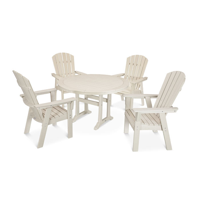 POLYWOOD Nautical Curveback Adirondack 5-Piece Round Dining Set with Trestle Legs FREE SHIPPING