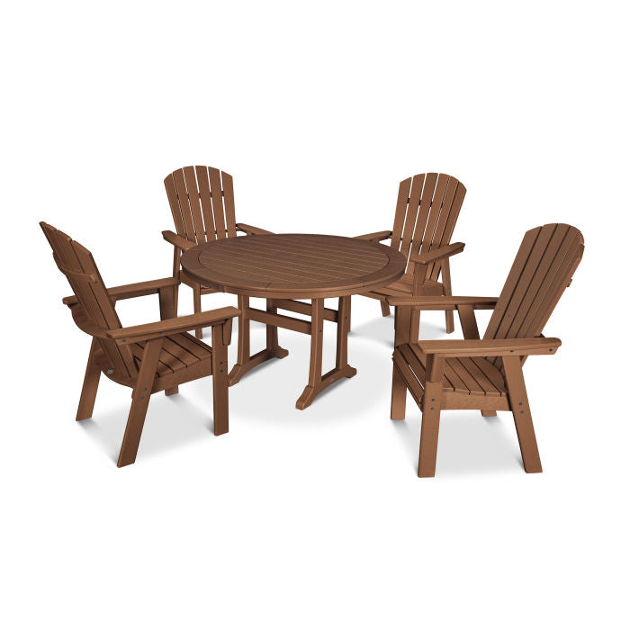 POLYWOOD Nautical Curveback Adirondack 5-Piece Round Dining Set with Trestle Legs FREE SHIPPING