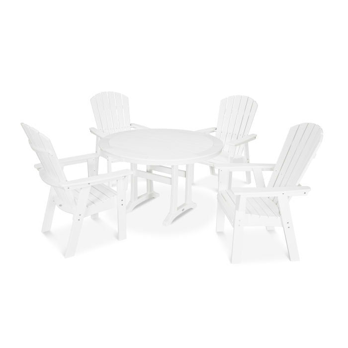POLYWOOD Nautical Curveback Adirondack 5-Piece Round Dining Set with Trestle Legs FREE SHIPPING