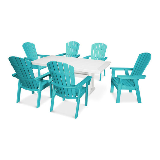 POLYWOOD - Nautical Curveback Adirondack 7-Piece Dining Set with Trestle Legs - FREE SHIPPING