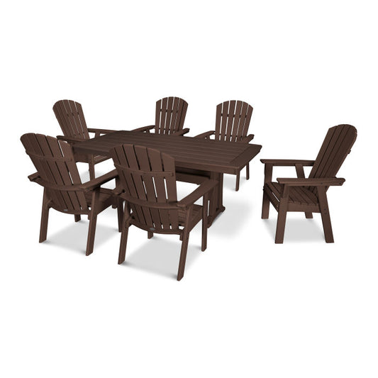 Polywood - Nautical Curveback Adirondack 7-Piece Dining Set with Trestle Legs - FREE SHIPPING