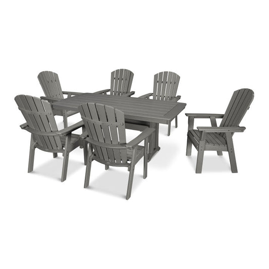 Polywood - Nautical Curveback Adirondack 7-Piece Dining Set with Trestle Legs - FREE SHIPPING