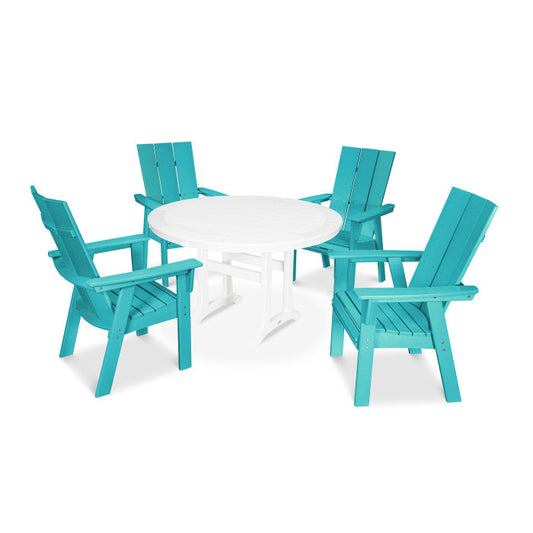 POLYWOOD - Modern Curveback Adirondack 5-Piece Nautical Trestle Dining Set - FREE SHIPPING