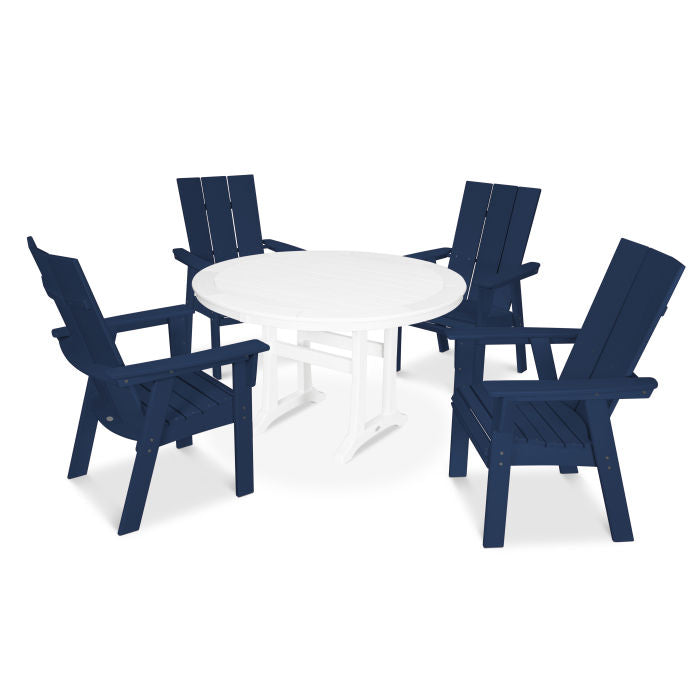 POLYWOOD Modern Curve back Adirondack 5-Piece Nautical Trestle Dining Set FREE SHIPPING