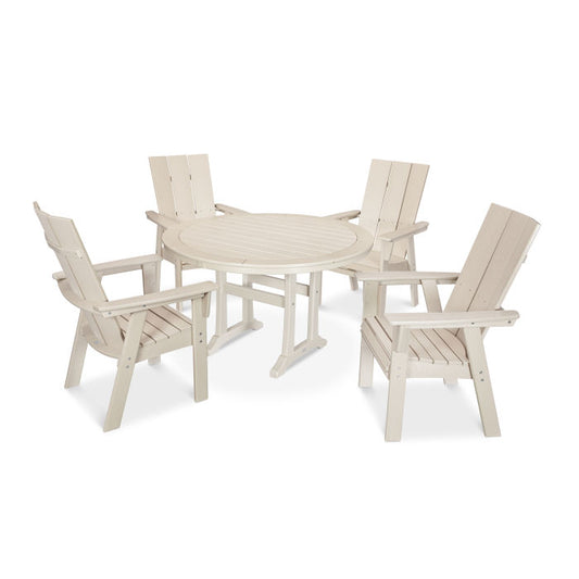 Polywood - Modern Curveback Adirondack 5-Piece Nautical Trestle Dining Set - FREE SHIPPING