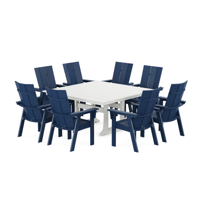 POLYWOOD Modern Curve back Adirondack 9-Piece Farmhouse Trestle Dining Set FREE SHIPPING