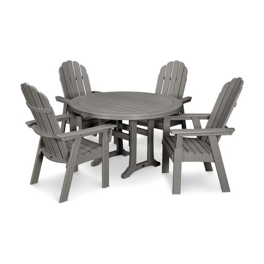 Polywood - Vineyard Curveback Adirondack 5-Piece Nautical Trestle Dining Set - FREE SHIPPING