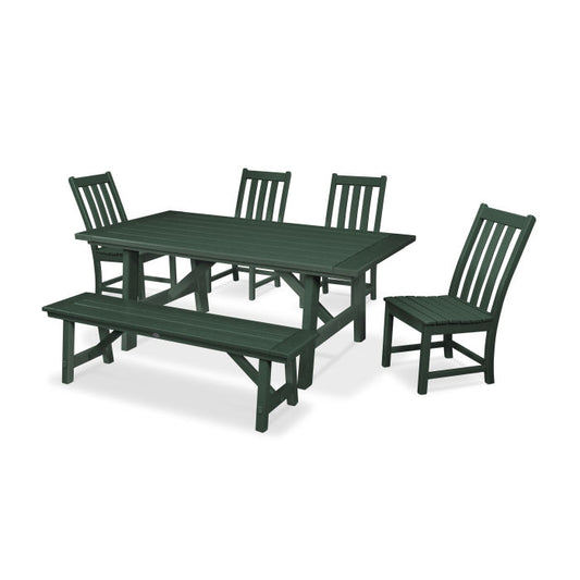 POLYWOOD - Vineyard 6-Piece Rustic Farmhouse Side Chair Dining Set with Bench - FREE SHIPPING