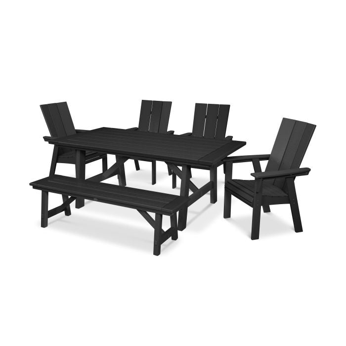 POLYWOOD Modern Curveback Adirondack 6-Piece Rustic Farmhouse Dining Set with Bench FREE SHIPPING