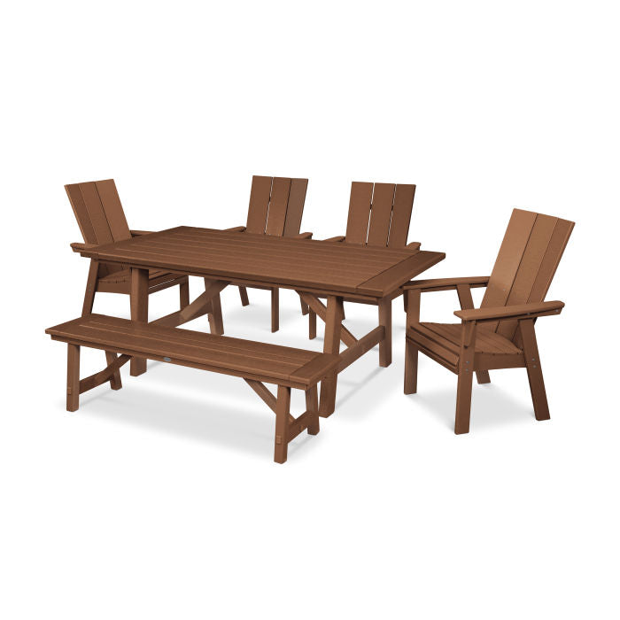 POLYWOOD Modern Curveback Adirondack 6-Piece Rustic Farmhouse Dining Set with Bench FREE SHIPPING