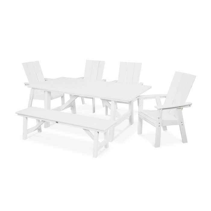 POLYWOOD Modern Curveback Adirondack 6-Piece Rustic Farmhouse Dining Set with Bench FREE SHIPPING