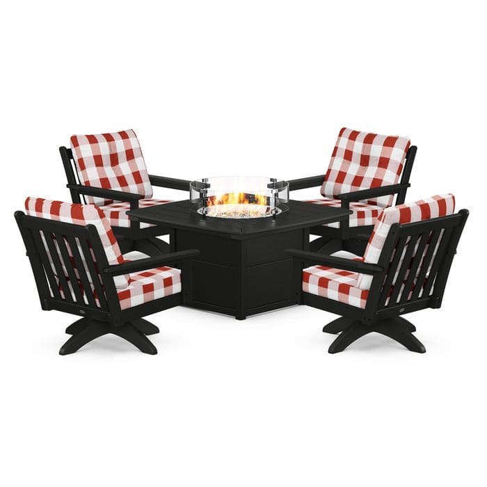 POLYWOOD  Vineyard 5-Piece Deep Seating Swivel Conversation Set with Fire Pit Table                                                      FREE SHIPPING