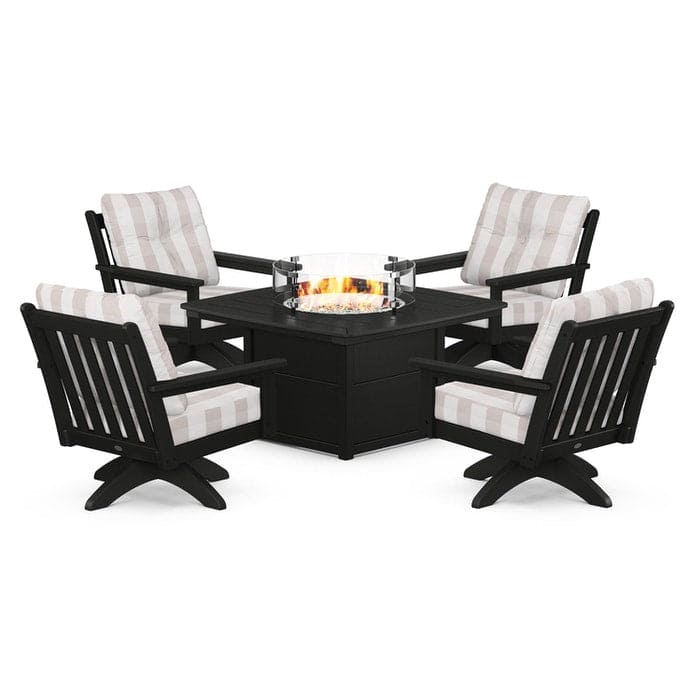 POLYWOOD  Vineyard 5-Piece Deep Seating Swivel Conversation Set with Fire Pit Table                                                      FREE SHIPPING
