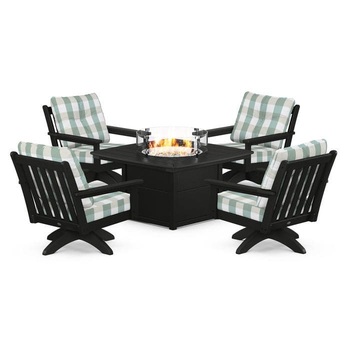 POLYWOOD  Vineyard 5-Piece Deep Seating Swivel Conversation Set with Fire Pit Table                                                      FREE SHIPPING
