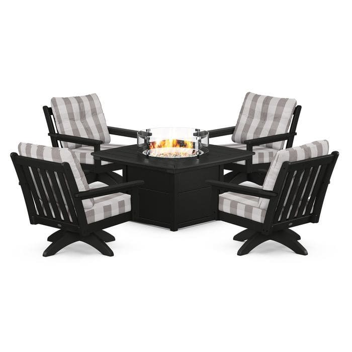 POLYWOOD  Vineyard 5-Piece Deep Seating Swivel Conversation Set with Fire Pit Table                                                      FREE SHIPPING