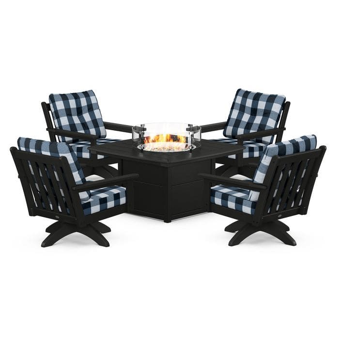 POLYWOOD  Vineyard 5-Piece Deep Seating Swivel Conversation Set with Fire Pit Table                                                      FREE SHIPPING