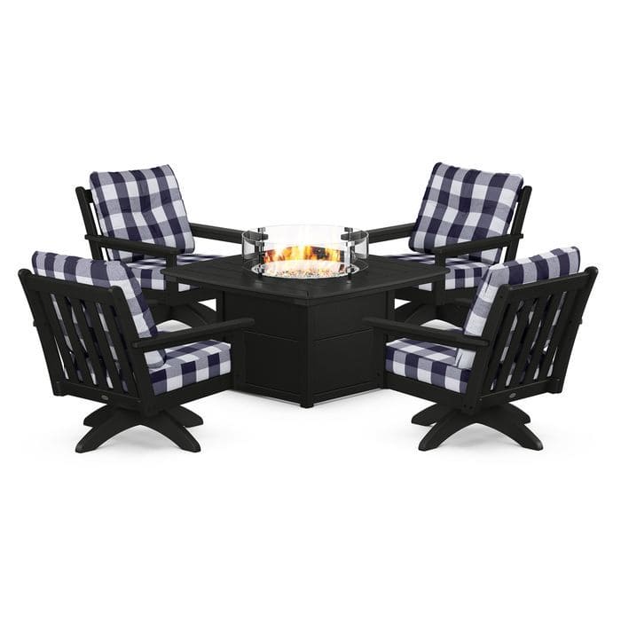 POLYWOOD  Vineyard 5-Piece Deep Seating Swivel Conversation Set with Fire Pit Table                                                      FREE SHIPPING