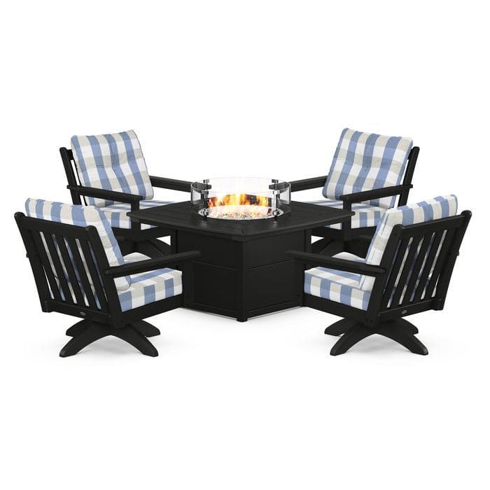 POLYWOOD  Vineyard 5-Piece Deep Seating Swivel Conversation Set with Fire Pit Table                                                      FREE SHIPPING