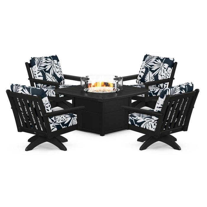 POLYWOOD  Vineyard 5-Piece Deep Seating Swivel Conversation Set with Fire Pit Table                                                      FREE SHIPPING