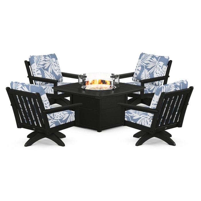 POLYWOOD  Vineyard 5-Piece Deep Seating Swivel Conversation Set with Fire Pit Table                                                      FREE SHIPPING