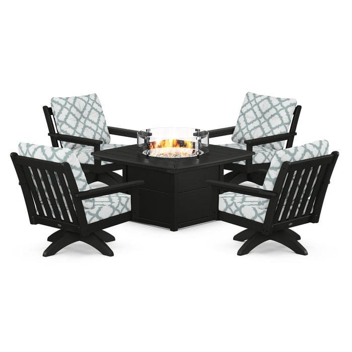 POLYWOOD  Vineyard 5-Piece Deep Seating Swivel Conversation Set with Fire Pit Table                                                      FREE SHIPPING