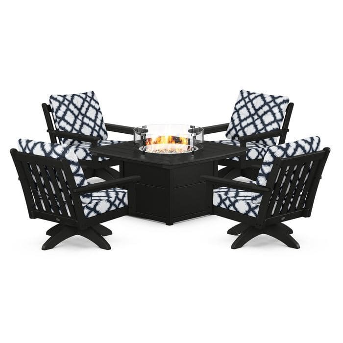 POLYWOOD  Vineyard 5-Piece Deep Seating Swivel Conversation Set with Fire Pit Table                                                      FREE SHIPPING