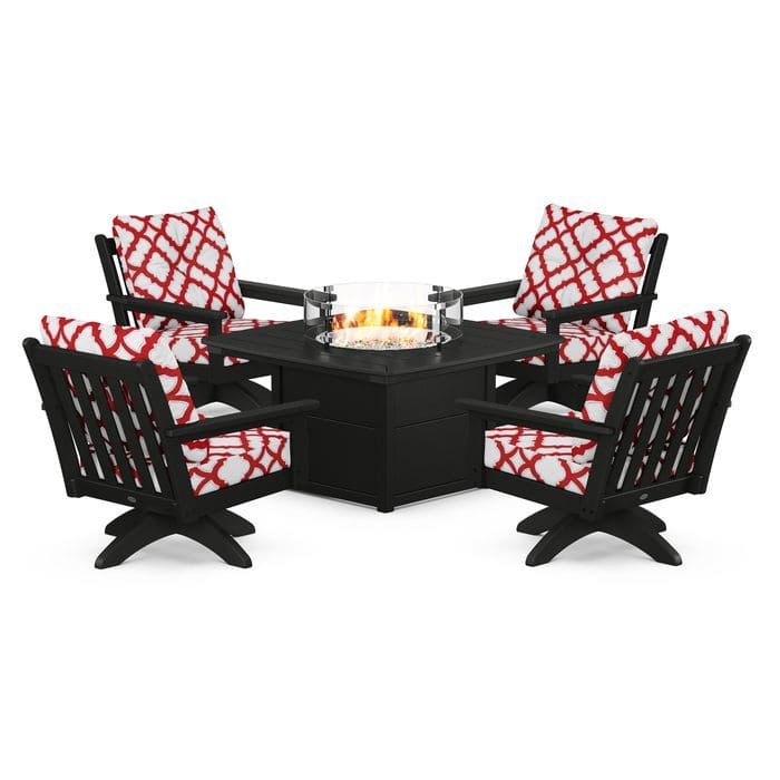 POLYWOOD  Vineyard 5-Piece Deep Seating Swivel Conversation Set with Fire Pit Table                                                      FREE SHIPPING